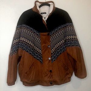 Notched Collar Teddy Lined Geo Jacquard Coat